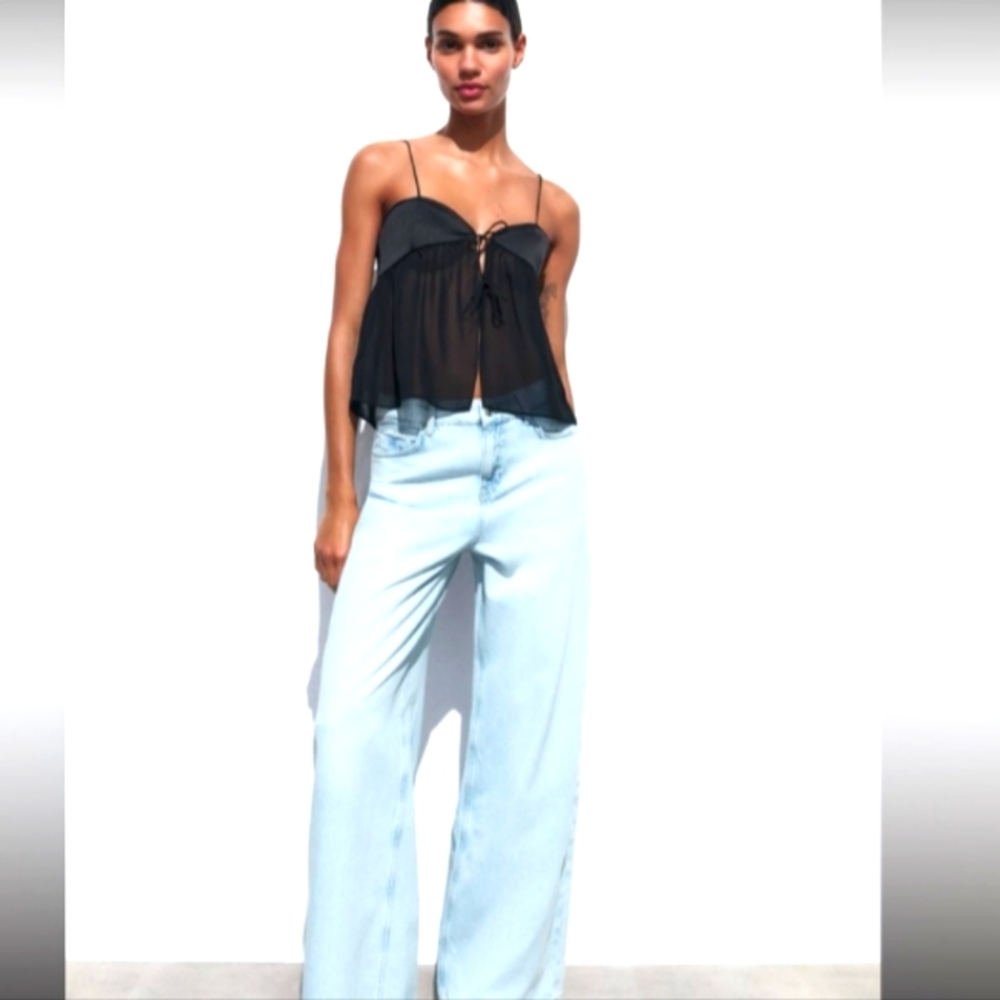 ZARA SEMI SHEER SLEEVELESS CAMISOLE IN BLACK - Picture 3 of 5